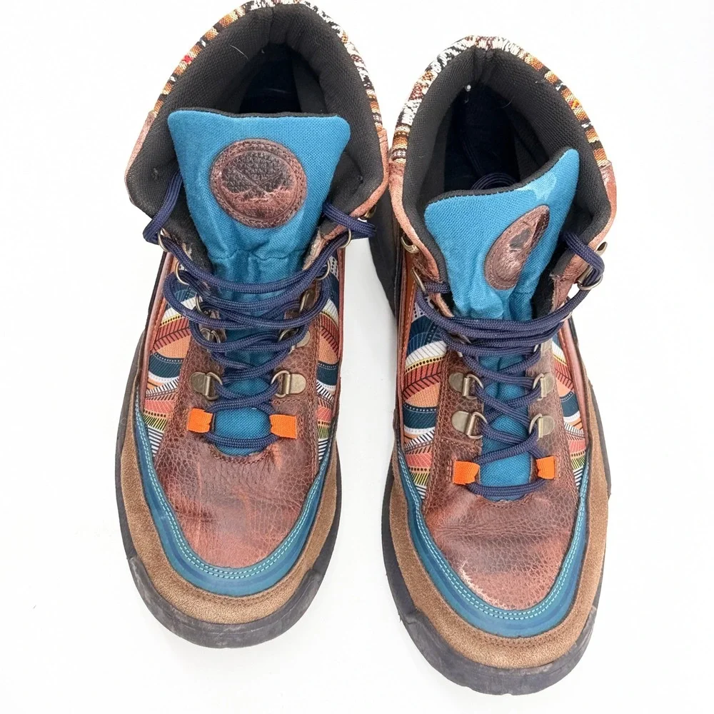 Inkkas Mens Camping Boot Brown Multi Color Tribal Print Hiking Shoes Size 11